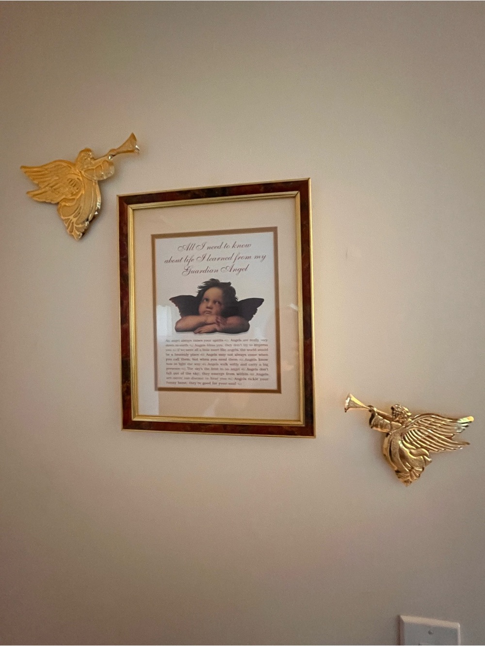 Guardian Angel Framed Wall Art & Set of 2 Home Interiors Metal Angels